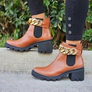 Women's Tan Combat Ankle Boots Heeled Booties